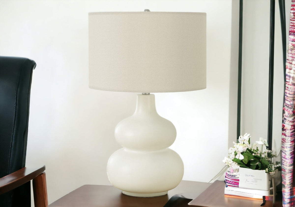 25" Cream Ceramic Gourd Table Lamp With Cream Drum Shade LuxuryLifeWay Online Store