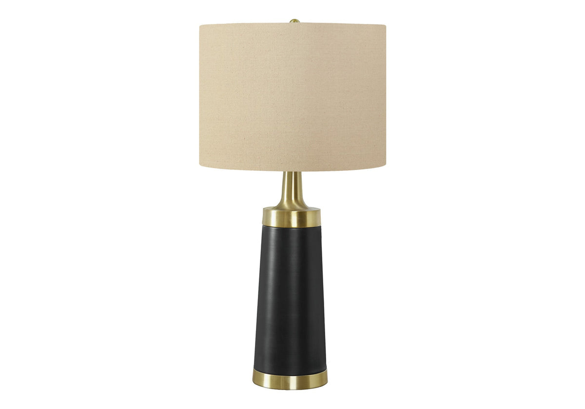 28" Black and Gold Metal Cylinder Table Lamp With Beige Drum Shade LuxuryLifeWay Online Store