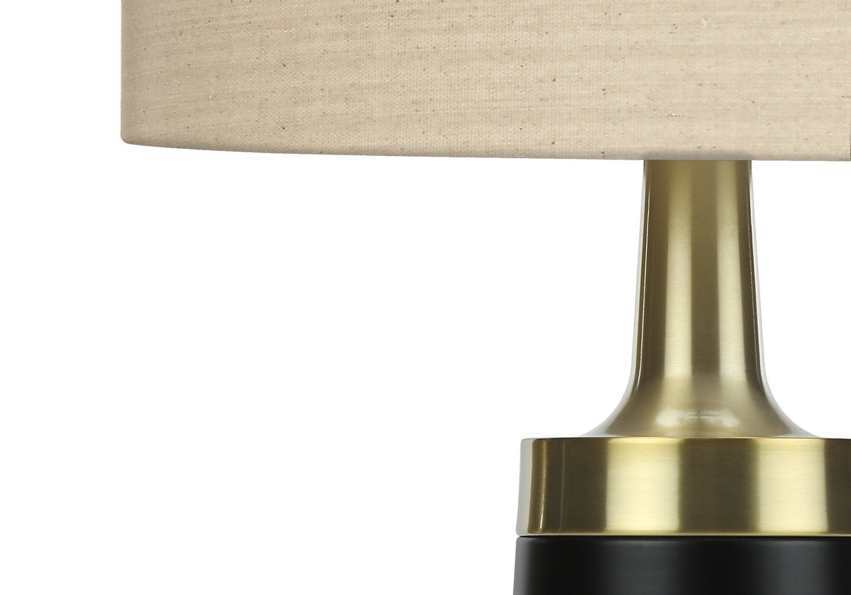 28" Black and Gold Metal Cylinder Table Lamp With Beige Drum Shade LuxuryLifeWay Online Store