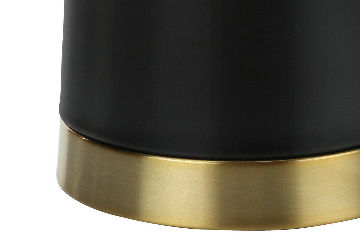 28" Black and Gold Metal Cylinder Table Lamp With Beige Drum Shade LuxuryLifeWay Online Store