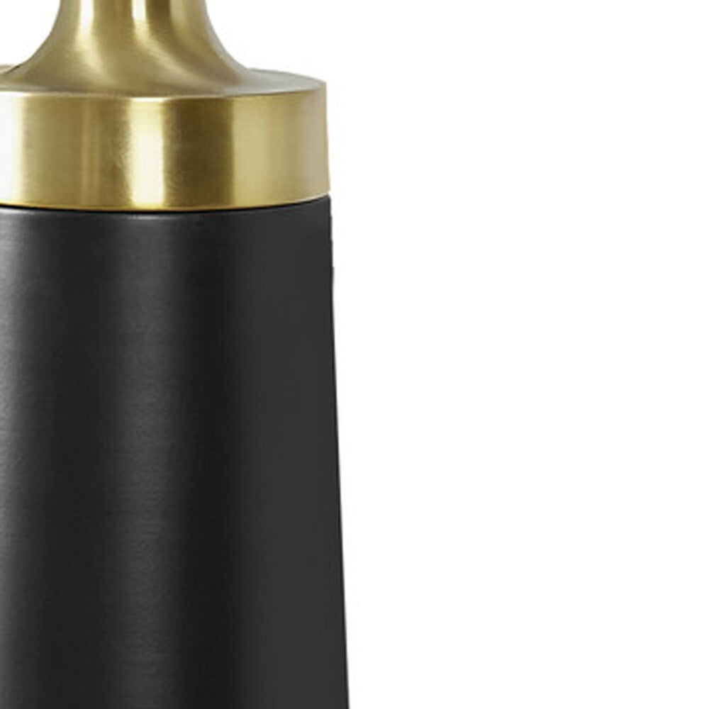 28" Black and Gold Metal Cylinder Table Lamp With Beige Drum Shade LuxuryLifeWay Online Store