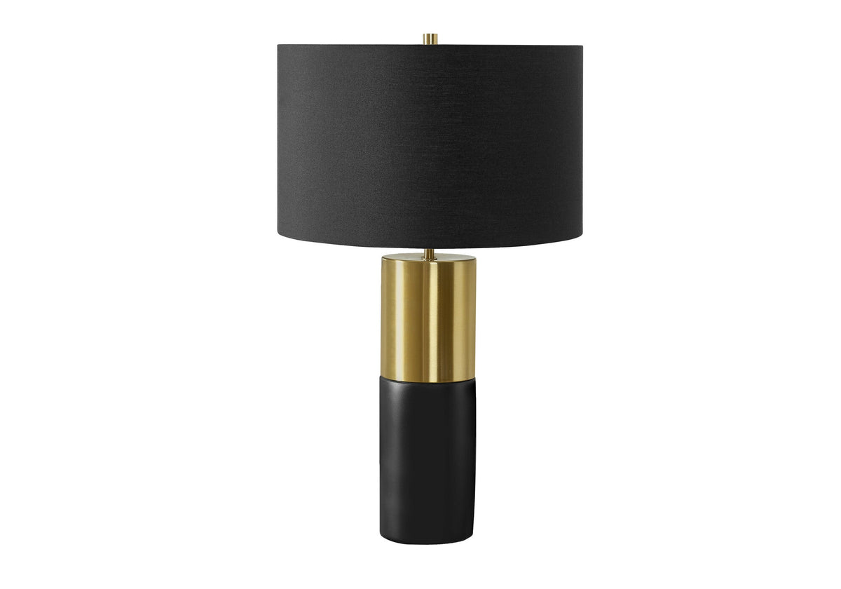 25" Black and Gold Concrete Cylinder Table Lamp With Black Drum Shade LuxuryLifeWay Online Store