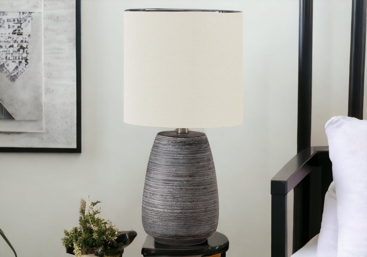 19" Gray Ceramic Round Table Lamp With Ivory Drum Shade LuxuryLifeWay Online Store