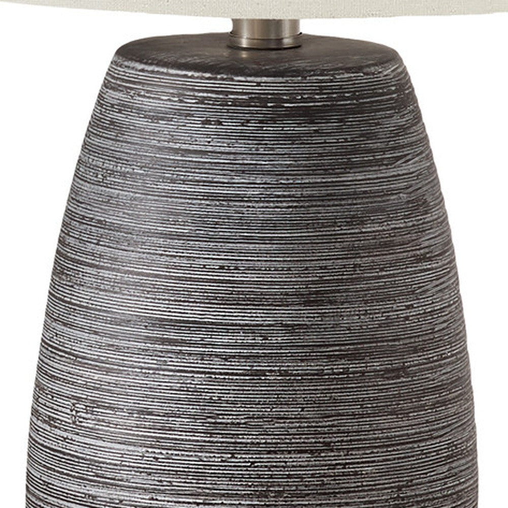 19" Gray Ceramic Round Table Lamp With Ivory Drum Shade LuxuryLifeWay Online Store