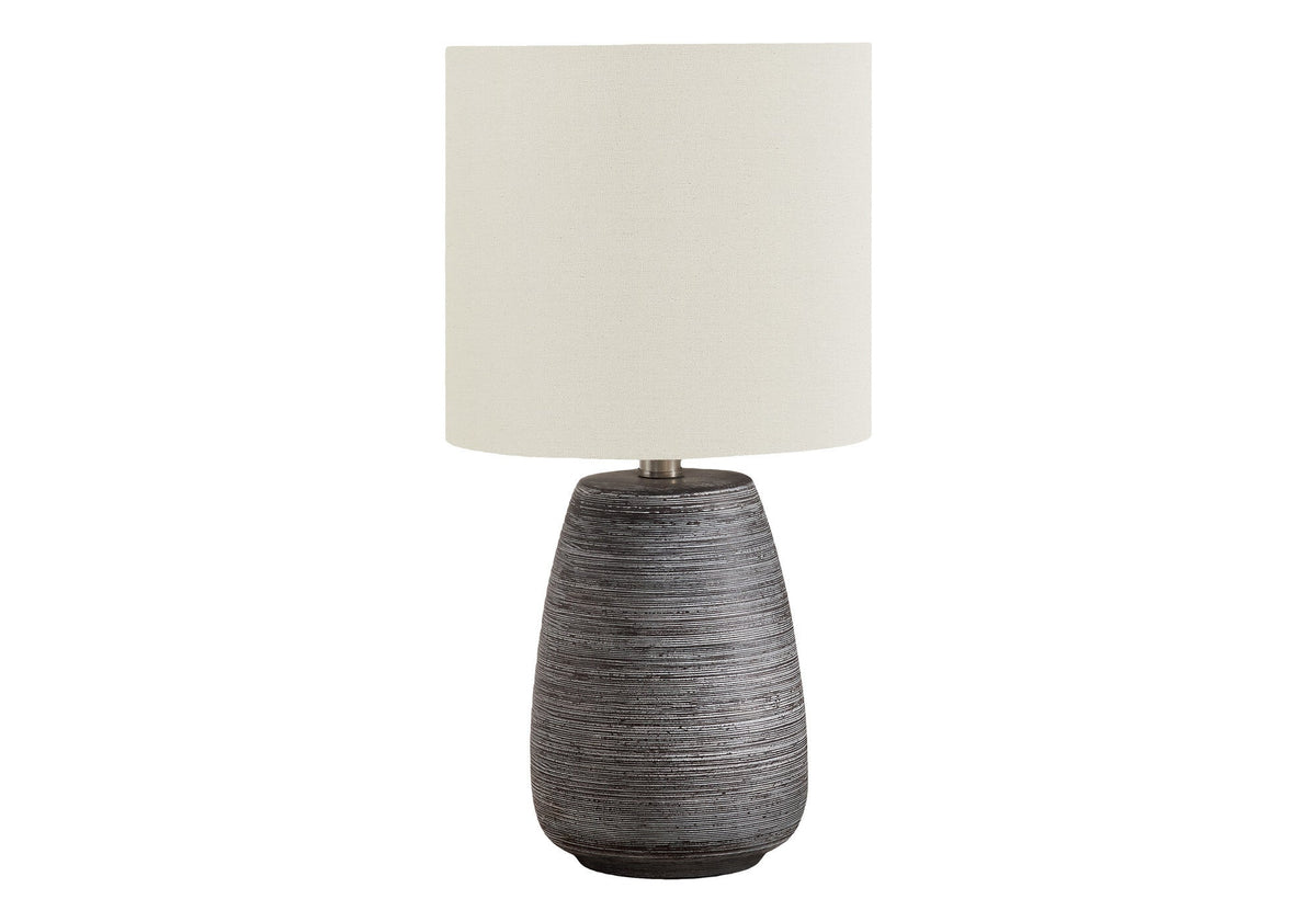 19" Gray Ceramic Round Table Lamp With Ivory Drum Shade LuxuryLifeWay Online Store