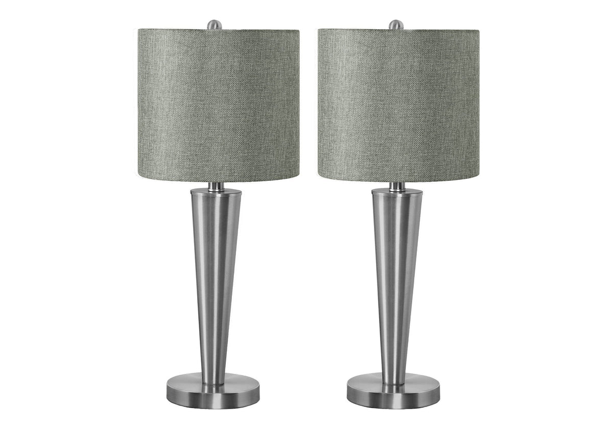 Set of Two 24" Silver Metal Candlestick USB Table Lamps With Gray Drum Shade LuxuryLifeWay Online Store