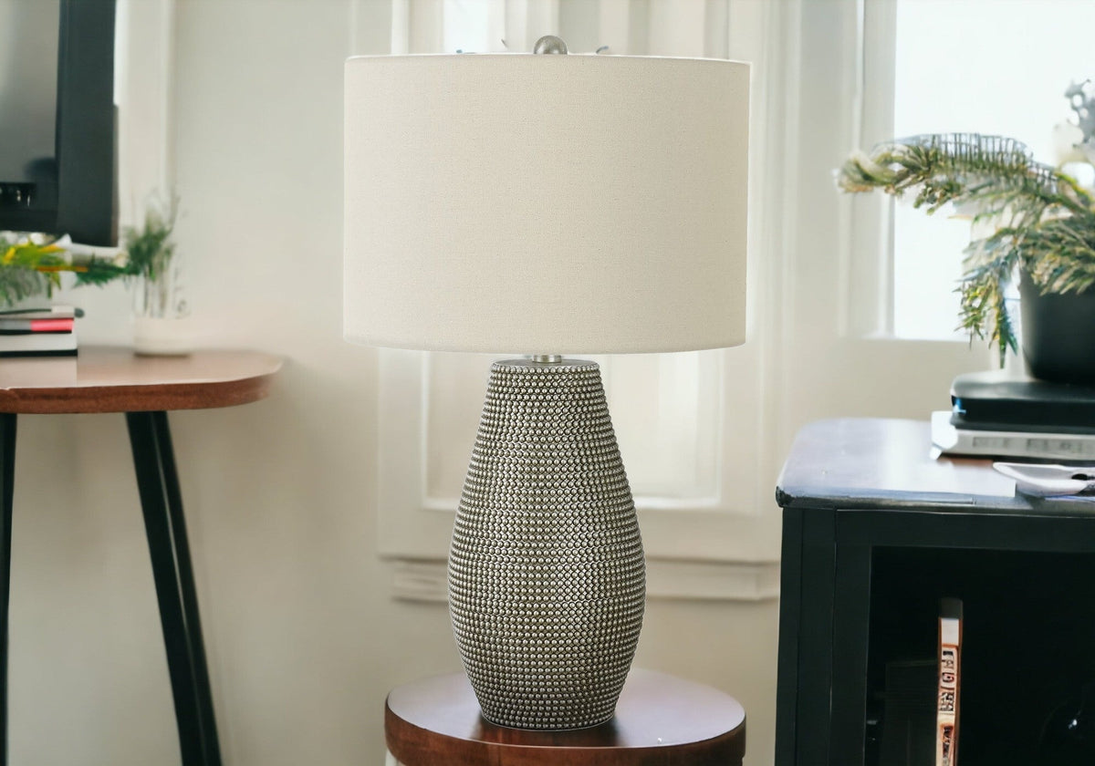 24" Gray Round Table Lamp With Ivory Drum Shade LuxuryLifeWay Online Store