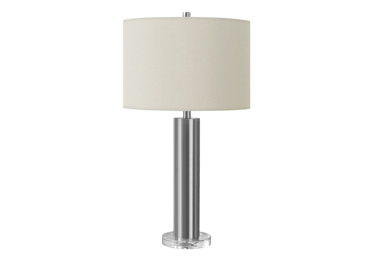 28" Silver Acrylic Cylinder Table Lamp With Ivory Drum Shade LuxuryLifeWay Online Store