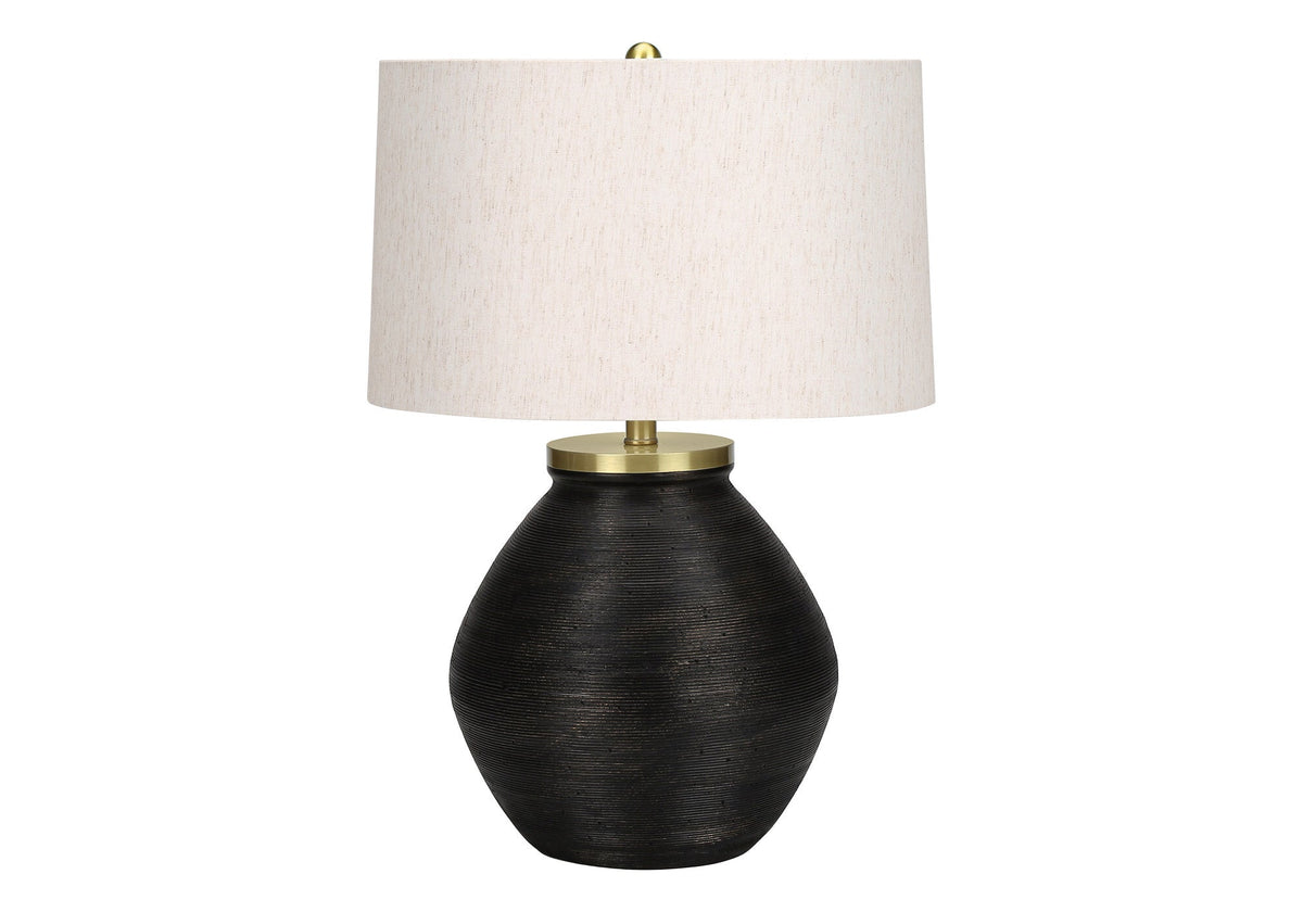 25" Black and Gold Concrete Round Table Lamp With Ivory Drum Shade LuxuryLifeWay Online Store