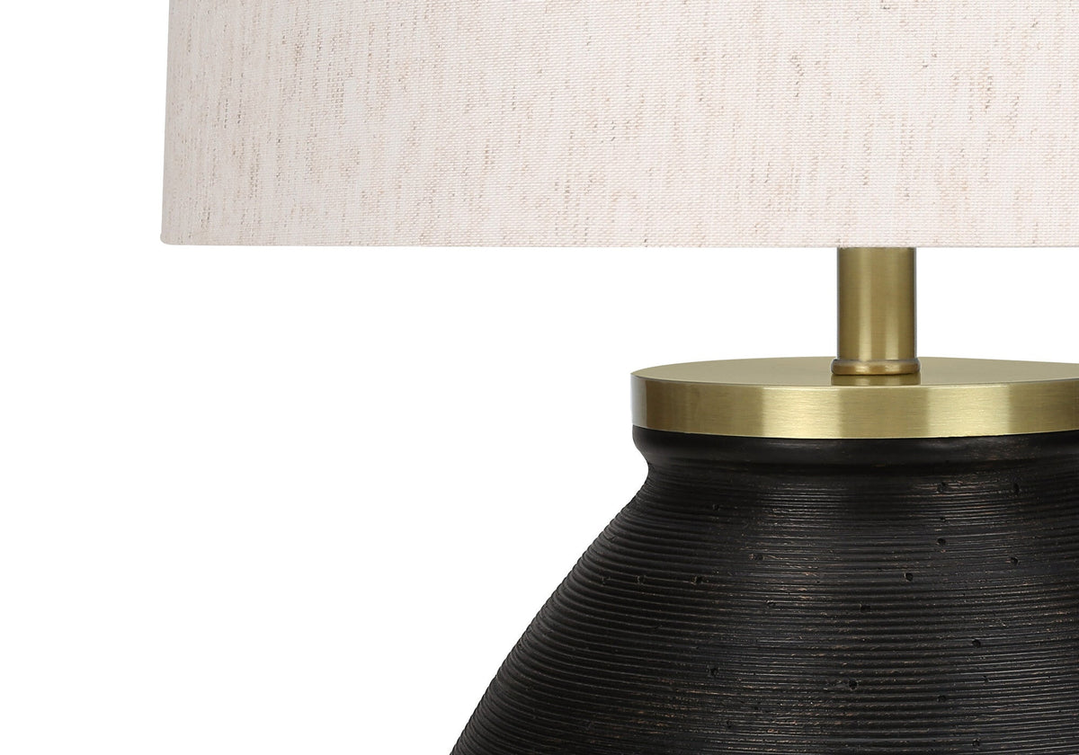 25" Black and Gold Concrete Round Table Lamp With Ivory Drum Shade LuxuryLifeWay Online Store