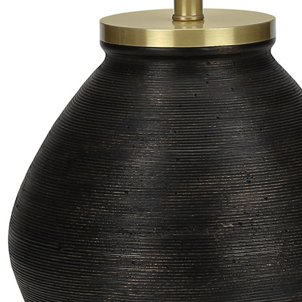 25" Black and Gold Concrete Round Table Lamp With Ivory Drum Shade LuxuryLifeWay Online Store