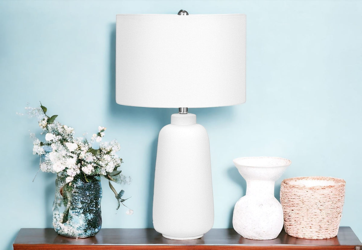 26" Cream Ceramic Cylinder Table Lamp With Cream Drum Shade LuxuryLifeWay Online Store