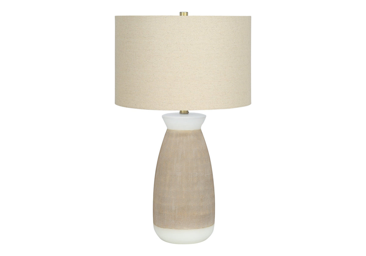 27" Brown and White Ceramic Round Table Lamp With Beige Drum Shade LuxuryLifeWay Online Store