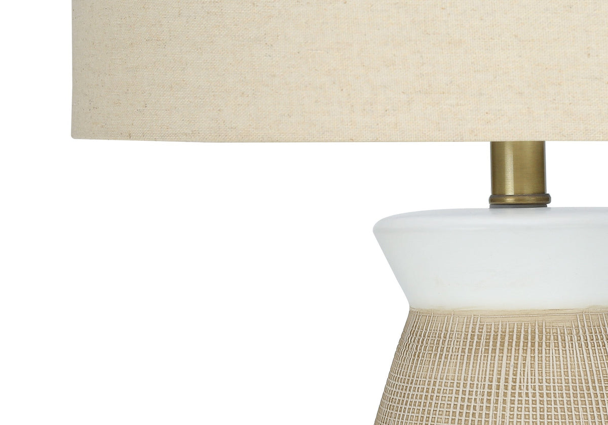 27" Brown and White Ceramic Round Table Lamp With Beige Drum Shade LuxuryLifeWay Online Store