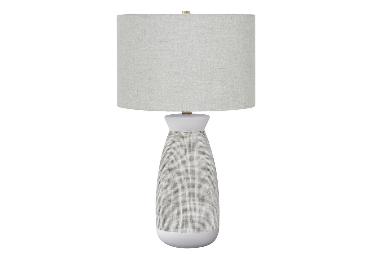 27" Gray and White Ceramic Round Table Lamp With Gray Drum Shade LuxuryLifeWay Online Store
