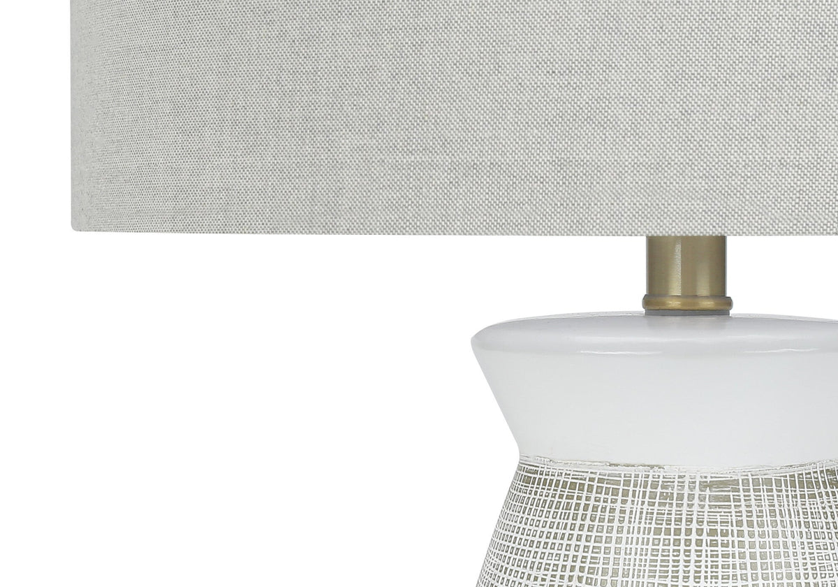27" Gray and White Ceramic Round Table Lamp With Gray Drum Shade LuxuryLifeWay Online Store