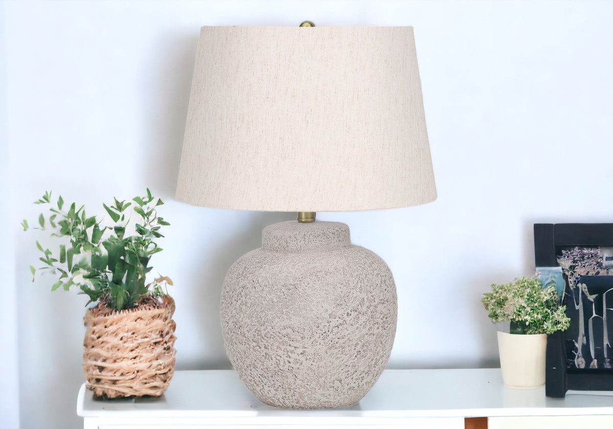 22" Cream Concrete Urn Table Lamp With Cream Abstract Empire Shade LuxuryLifeWay Online Store