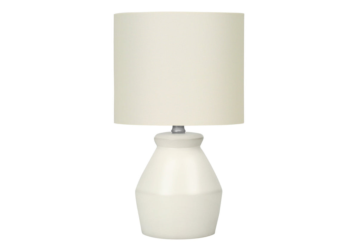 17" Cream Ceramic Geometric Table Lamp With Cream Drum Shade LuxuryLifeWay Online Store
