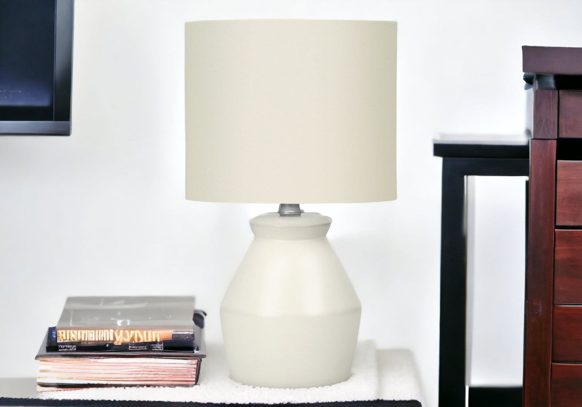 17" Cream Ceramic Geometric Table Lamp With Cream Drum Shade LuxuryLifeWay Online Store