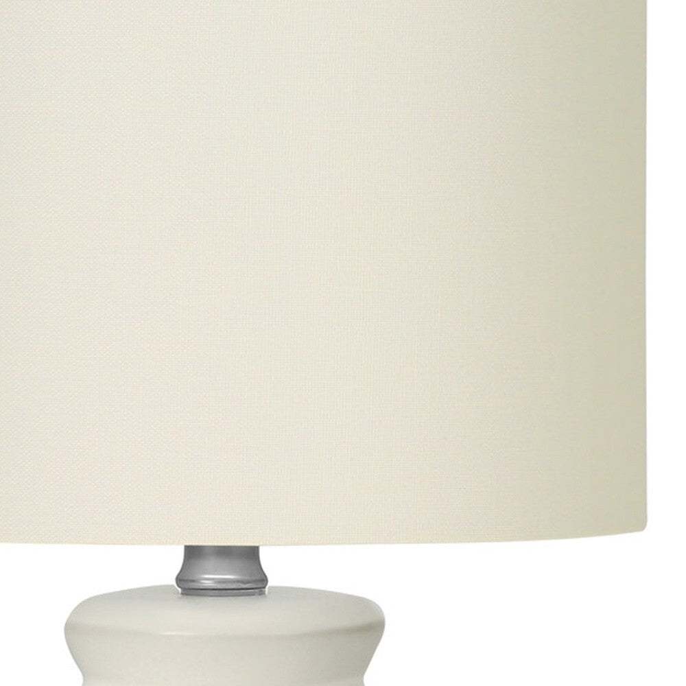 17" Cream Ceramic Geometric Table Lamp With Cream Drum Shade LuxuryLifeWay Online Store
