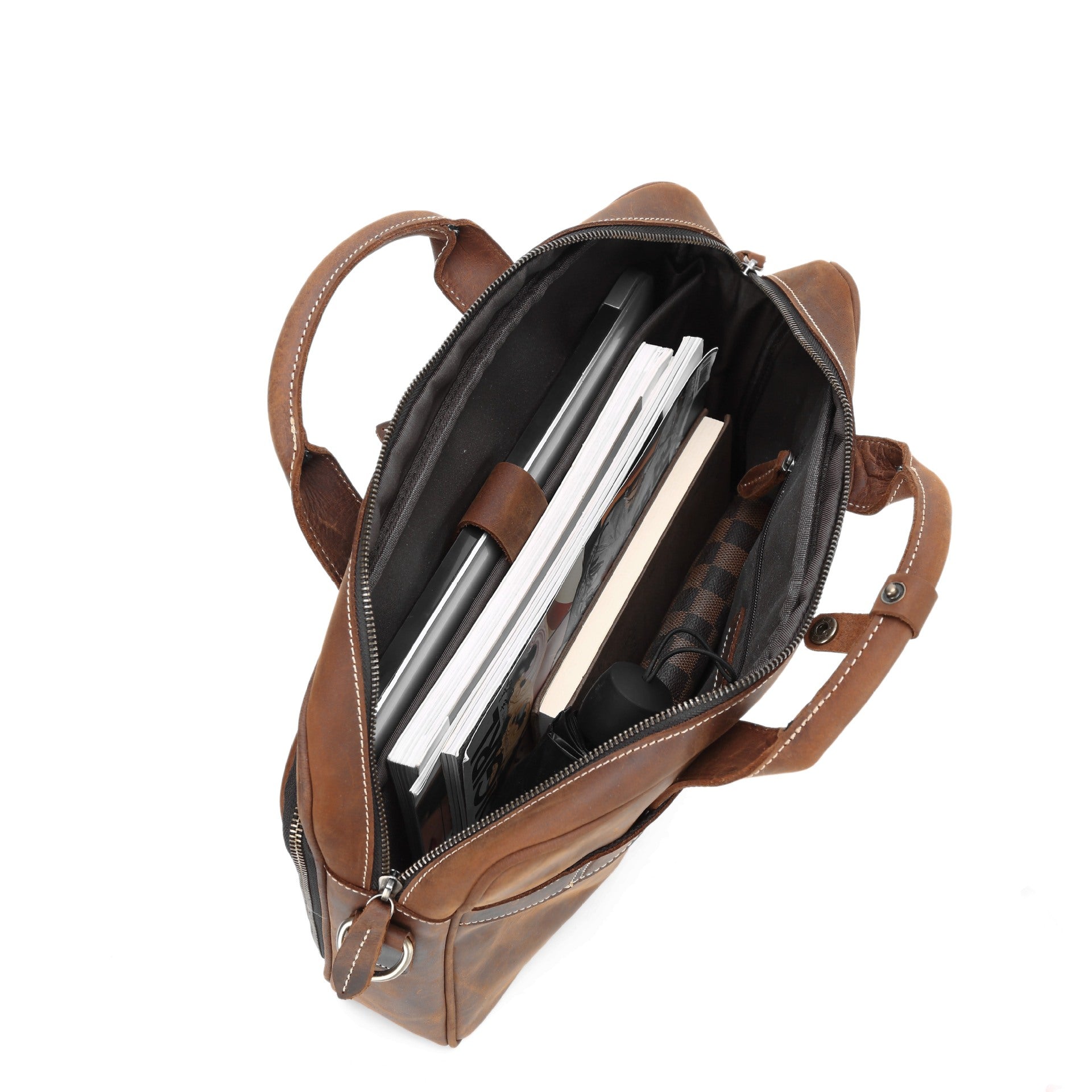 Horse Leather Men's Shoulder Bag Leather Laptop Men's Briefcase Portable CJD