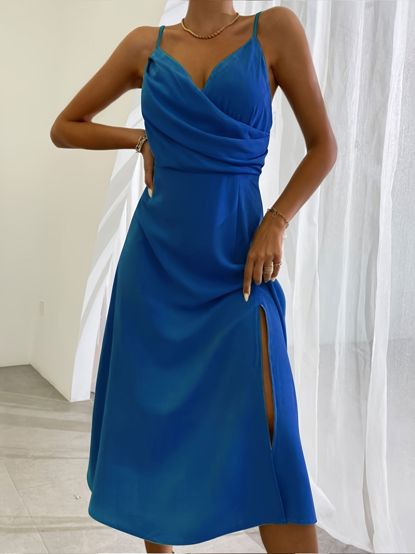 V-Neck Printed Slit Dress NorixaFashion.com