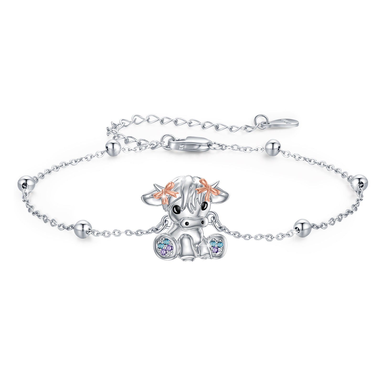 Highland Cow Bracelet Sterling Silver Scottish Cow Bracelet Cute Animal Jewelry for Women LadyShow.Store