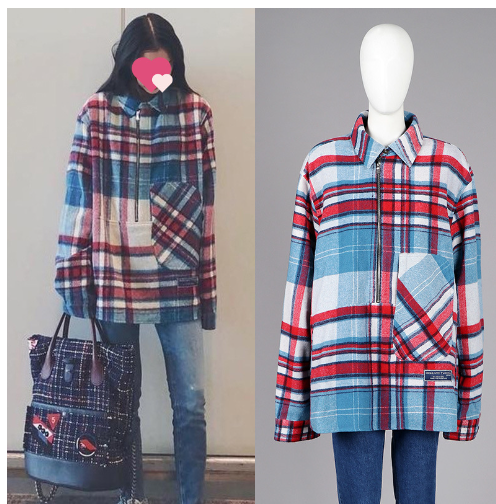 Oversized Blue Plaid Half-Zip Jacket for Couples Pi-Mart