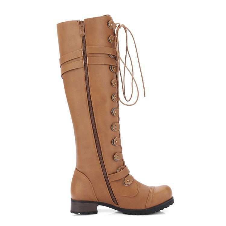 Round Toe Mid-heel Lace-up Over-the-knee Boots LadyShow.Store
