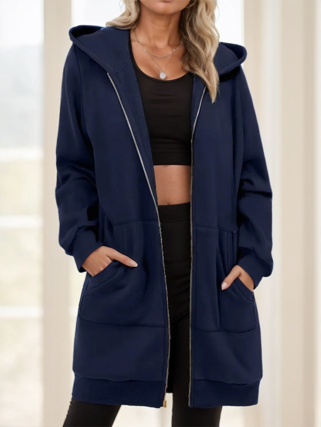Women's Casual Long Hoodie With Zipper NorixaFashion.com