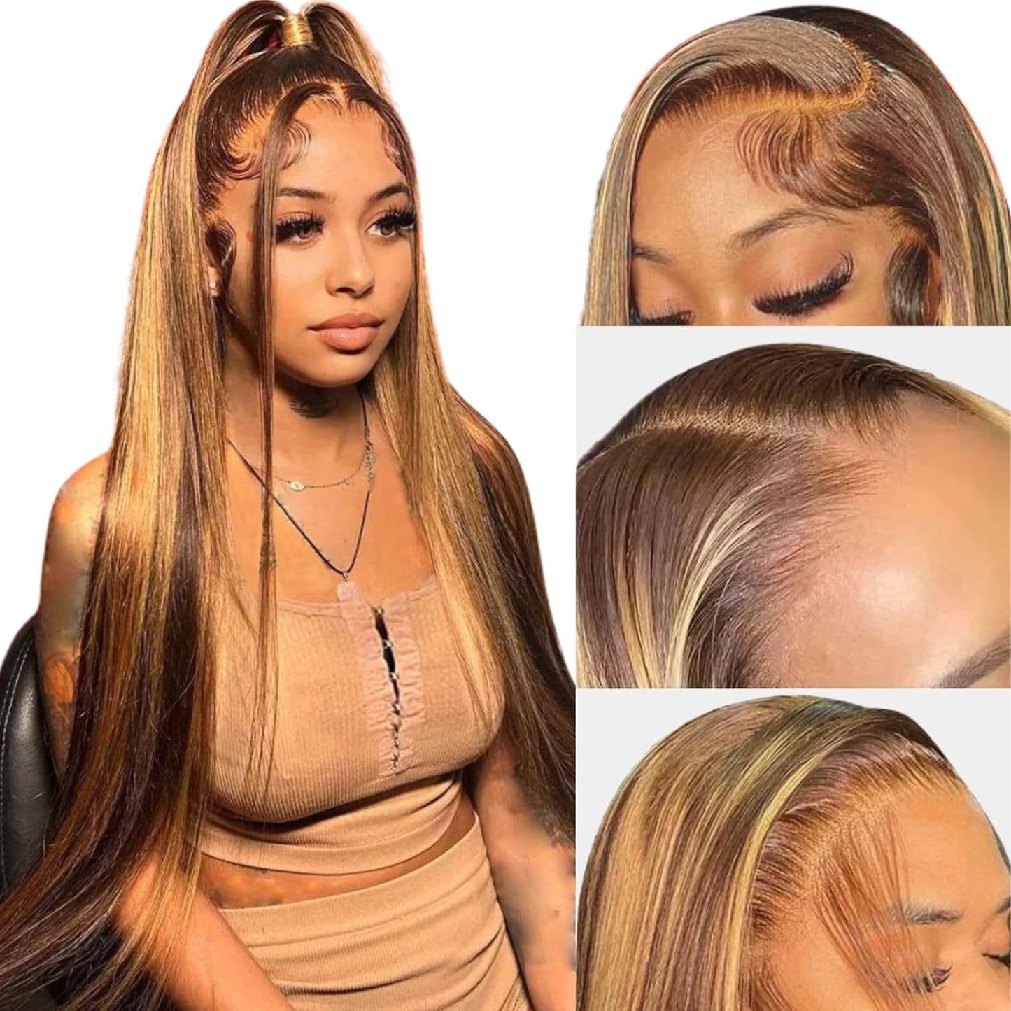 Real Human Hair Female Long Straight Hair Front Lace Wig Head Cover LadyShow.Store