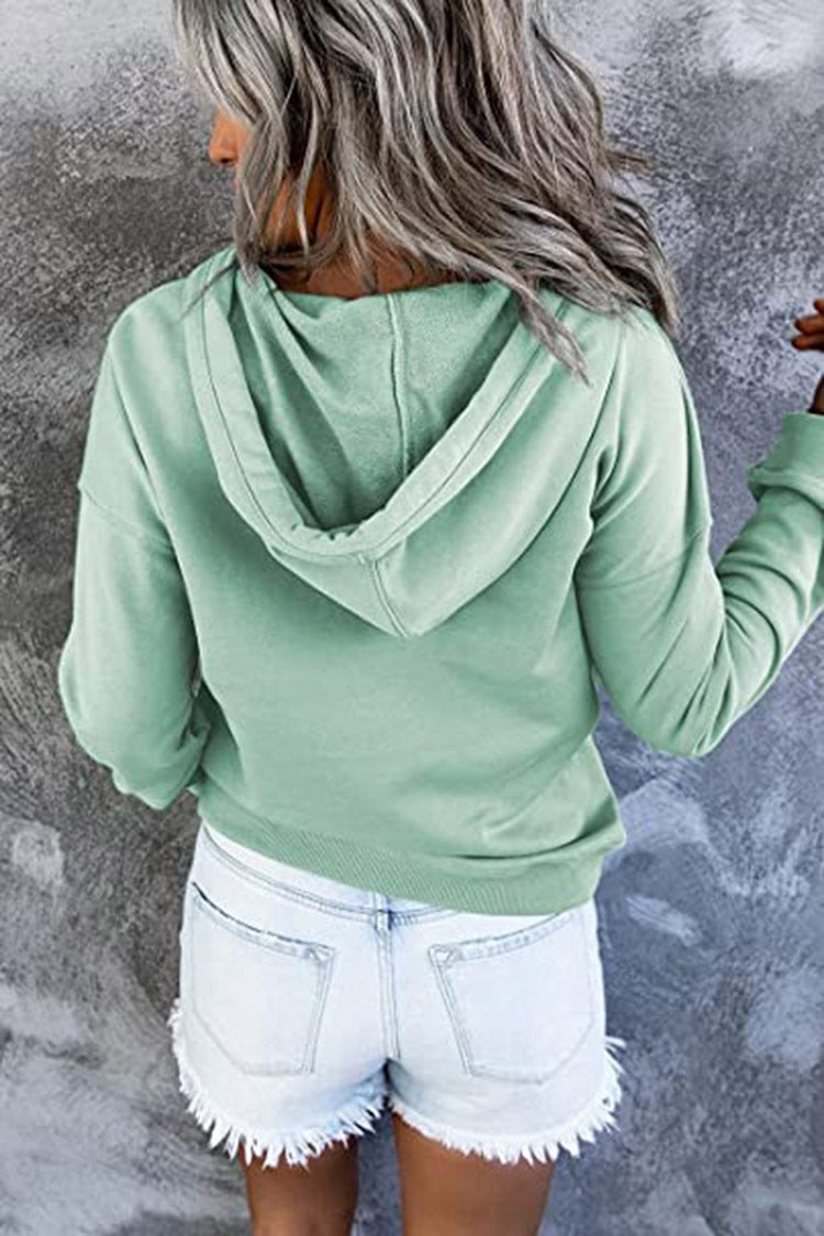 Long-sleeved Hooded Sweatshirt With Pockets Fashion Casual Button Drawstring Design Hoodie Top Spring And Autumn Sports Clothing For Women LadyShow.Store