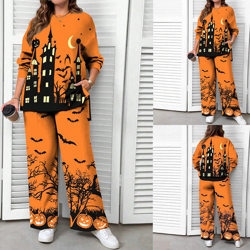 Halloween Christmas Eve Printed Two-piece Suit Pack LadyShow.Store