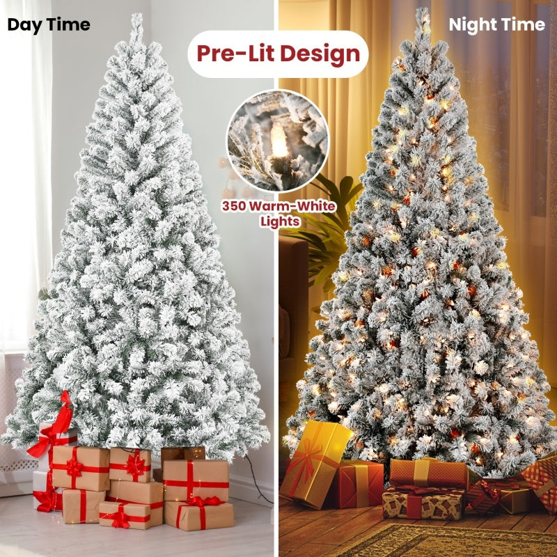 Pre-Lit Flocked Christmas Tree - PVC Artificial Xmas Tree with Lights (4ft to 7ft, FedEx Shipping from USA)