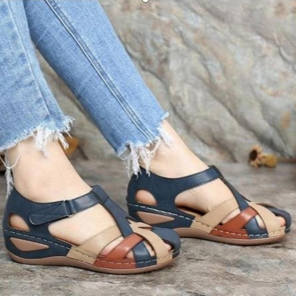 Vintage Round Toe Wedge Ladies Cross Buckle Sandals LadyShow.Store
