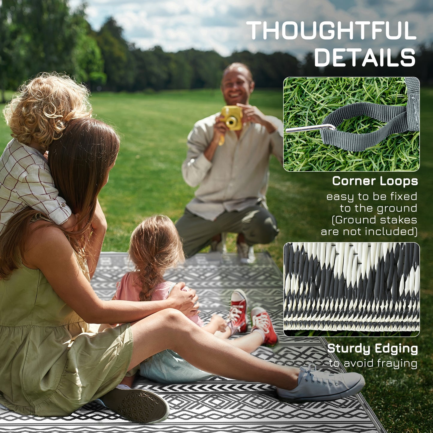 Reversible Outdoor Rug Carpet RV Camping Rugs with Carry Bag