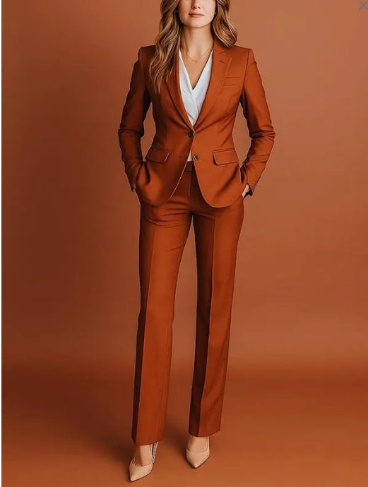 Caramel Single - Breasted 2-Piece Suit NorixaFashion.com
