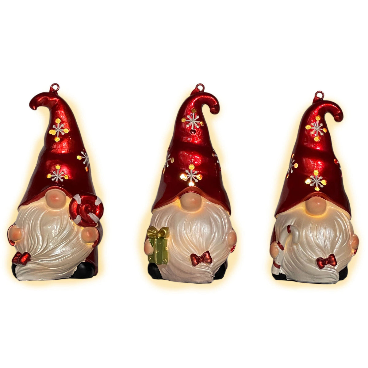 Set of Three Red and White Santa Gnome LED Light Up Christmas Ornaments LuxuryLifeWay Online Store