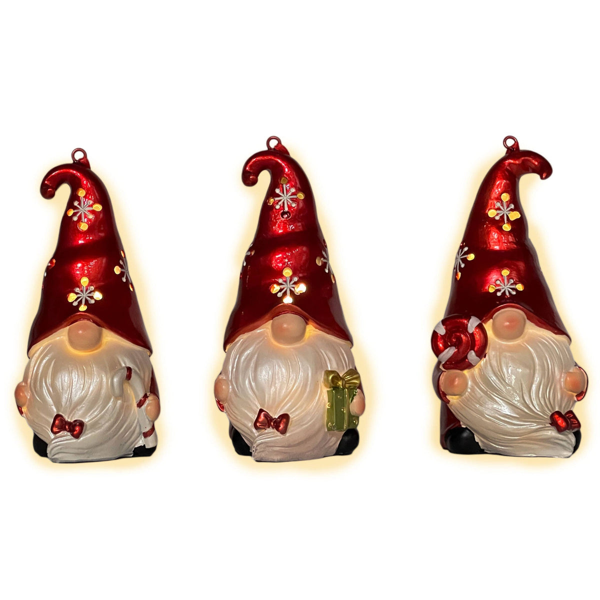 Set of Three Red and White Santa Gnome LED Light Up Christmas Ornaments LuxuryLifeWay Online Store