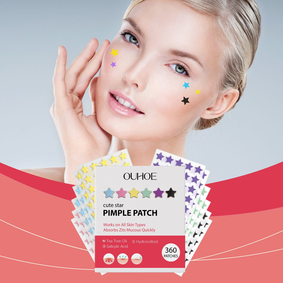 Daily Gentle Cleaning And Skin Concealer Star Shaped Gel Facial Acne Patch 360 Pcs 1 Box Tri Light Beauty