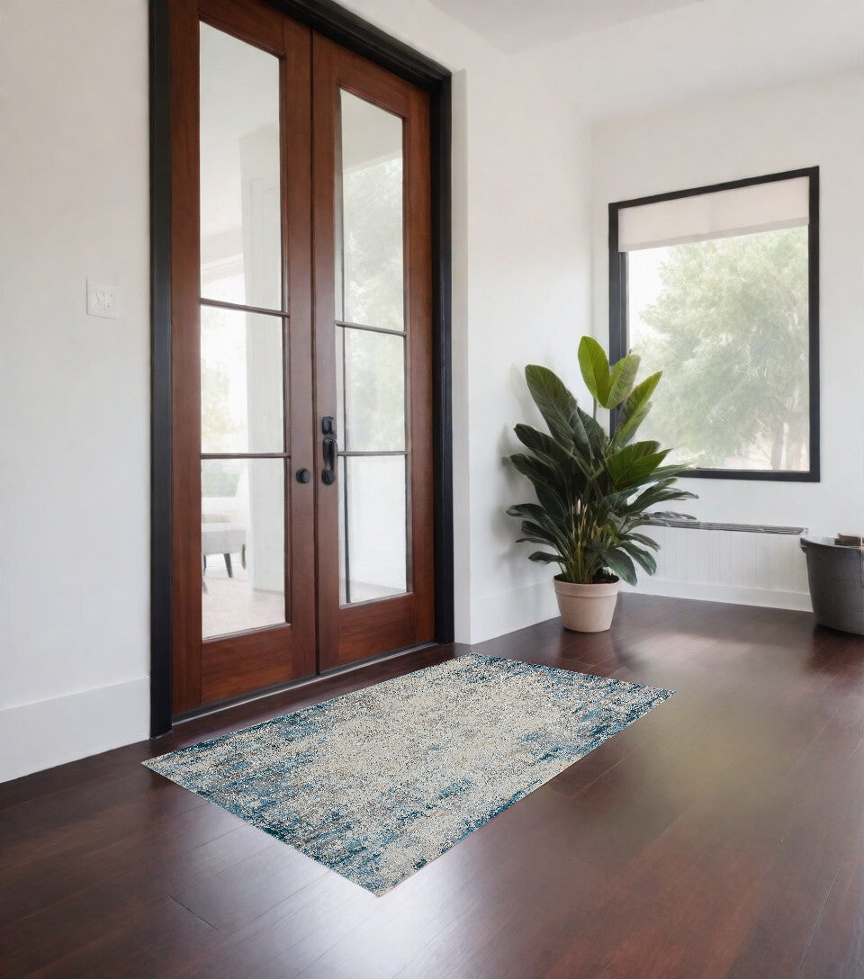 2' X 3' Blue and Ivory Abstract Area Rug LuxuryLifeWay Online Store