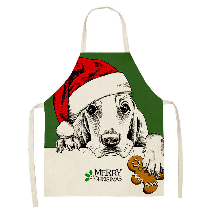 Household Green Series Christmas Dog Linen Apron Used In Kitchen PearlNestDecor.com