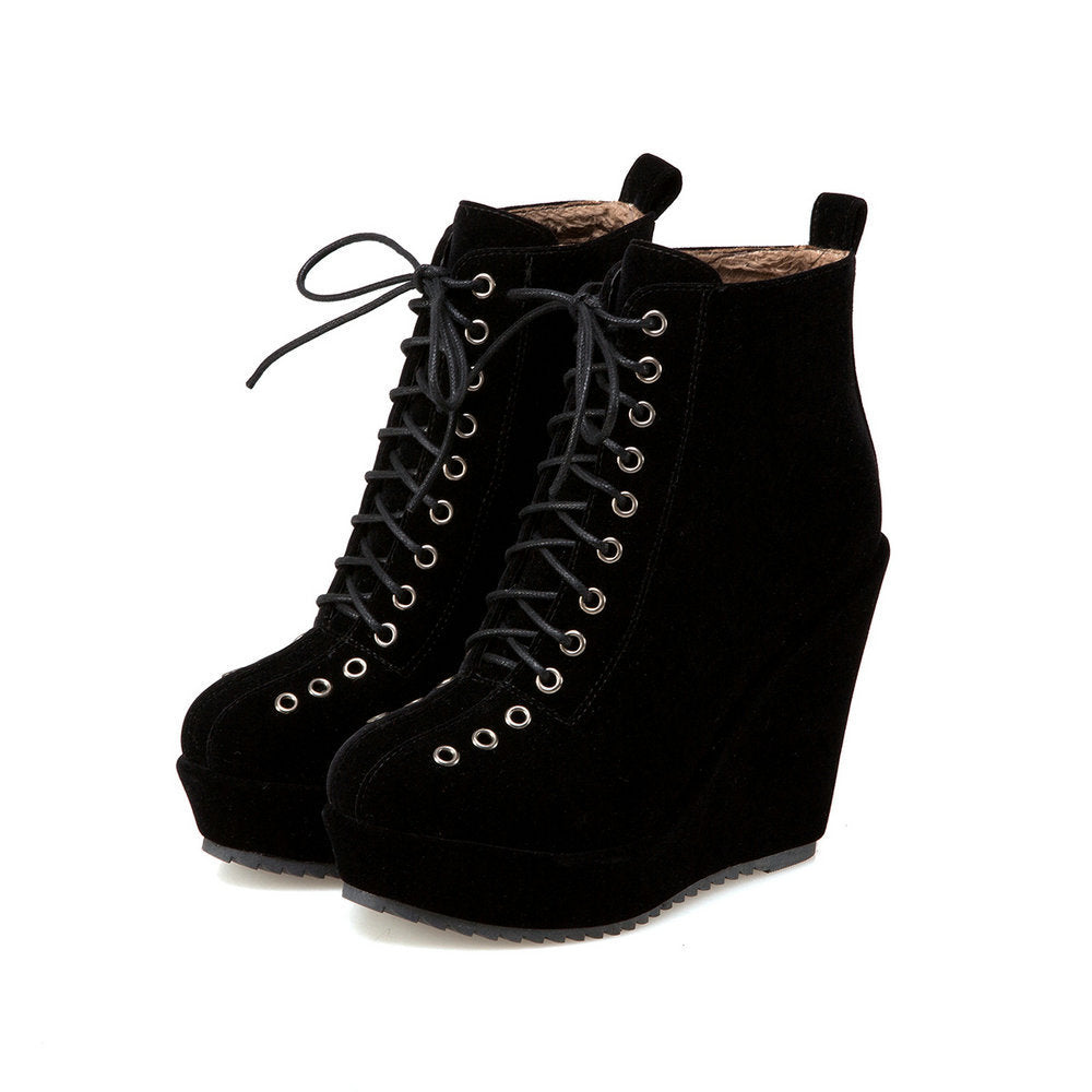 High-heeled Sponge Cake Was Thin Suede Lace-up Martin Boots Women LadyShow.Store