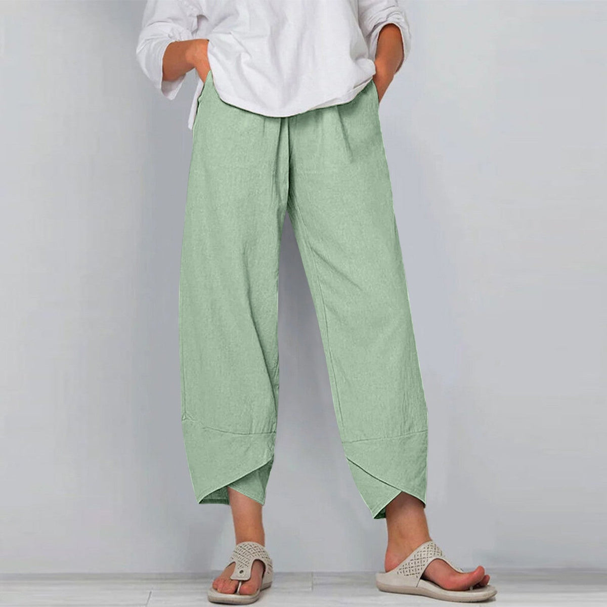 Wide Leg Pants Loose Casual Cotton Linen NorixaFashion.com