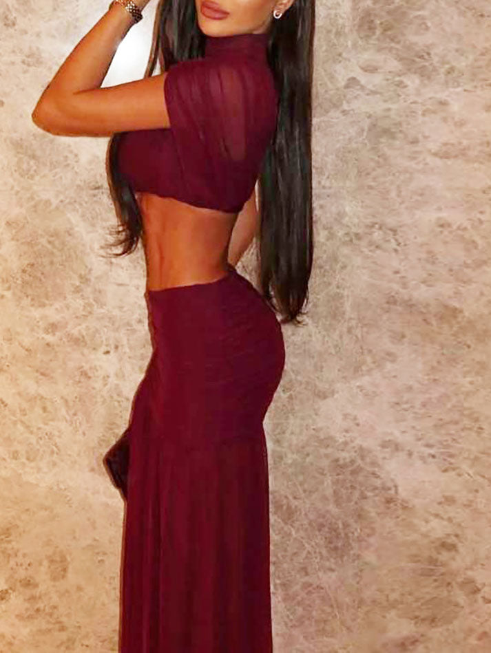 Crop Top And Solid Color Slit Skirt Set NorixaFashion.com