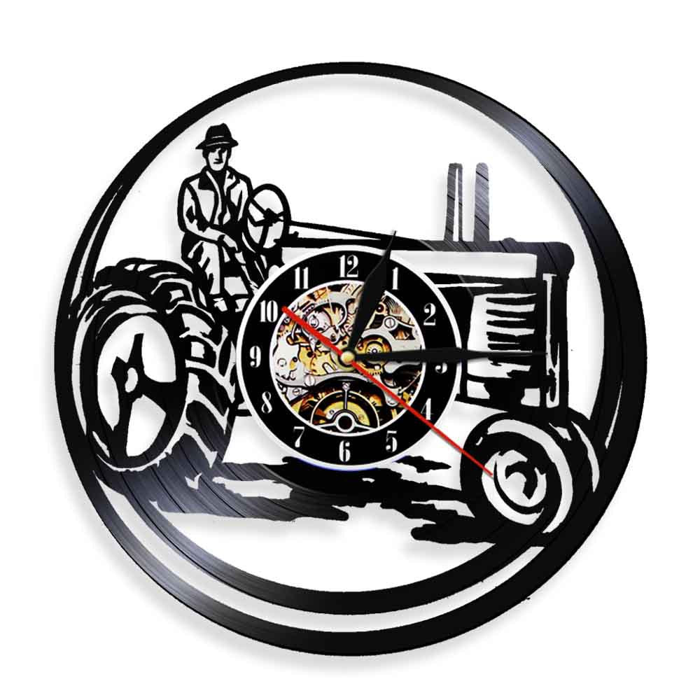 Creative old tractor harvester vinyl record wall clock PearlNestDecor.com
