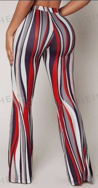 Striped High Waist Flared Leg Pants LadyShow.Store