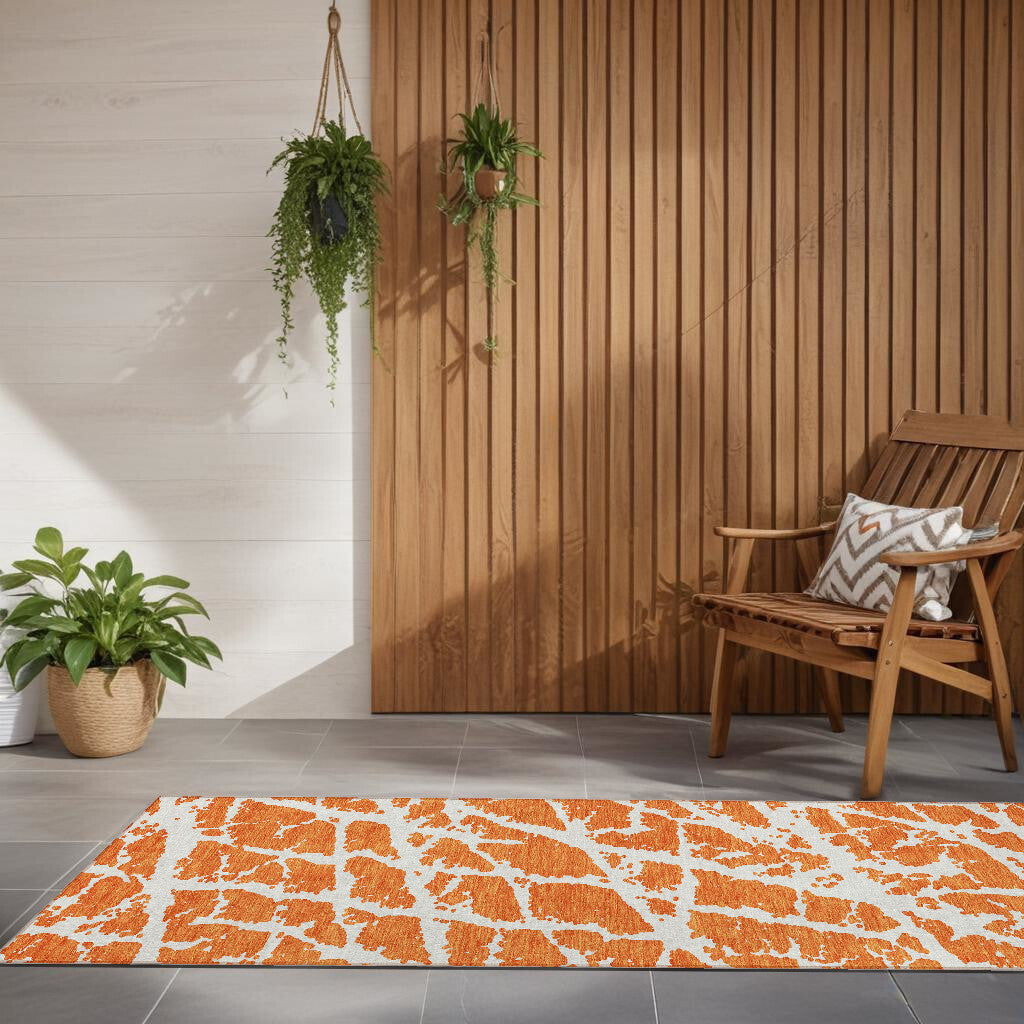 8' Runner Orange and White Abstract Washable Non Skid Indoor Outdoor Runner Rug LuxuryLifeWay Online Store