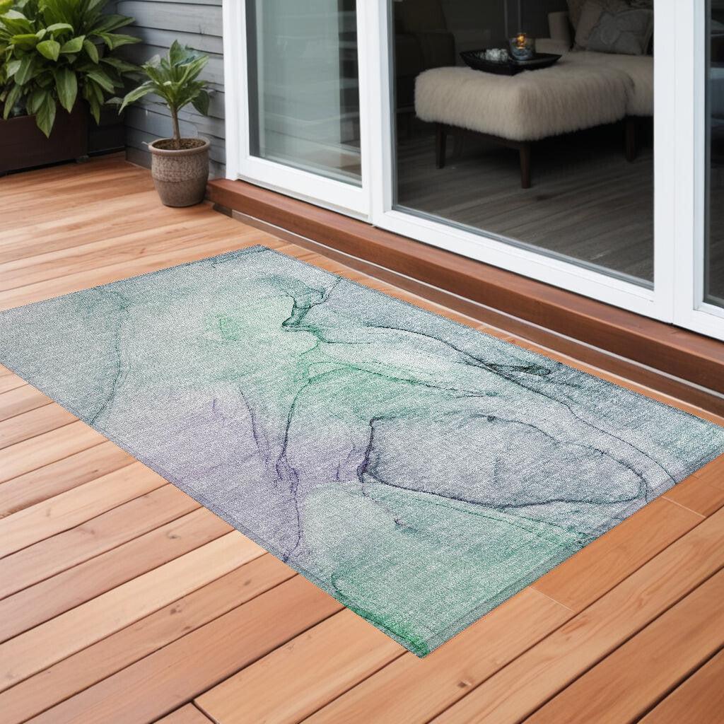 3' X 5' Blue and Gray Abstract Washable Non Skid Indoor Outdoor Area Rug LuxuryLifeWay Online Store