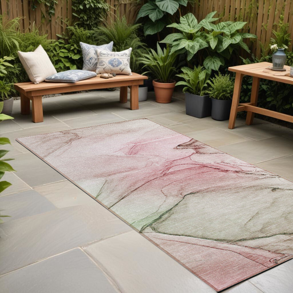 8' Runner Gray and Pink Abstract Washable Non Skid Indoor Outdoor Runner Rug LuxuryLifeWay Online Store